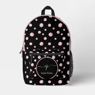 Sac À Dos Imprimé Monogramme de script Nom personnalisé Polka Noir C