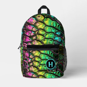 Sac À Dos Imprimé Monogramme de serpent de reptile arc-en-ciel néon