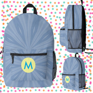 Sac À Dos Imprimé Monogramme Éclair de Bleu Poussiéreux 