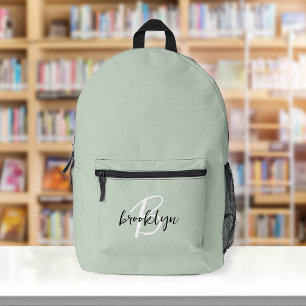 Sac À Dos Imprimé Monogramme écriture tendance vert sauge noir blanc