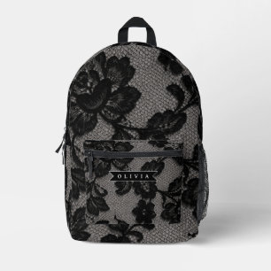 Sac À Dos Imprimé Monogramme élégant en dentelle noire personnalisé 