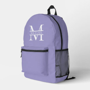 Sac À Dos Imprimé Monogramme et nom Elegant Purple Personnalisé