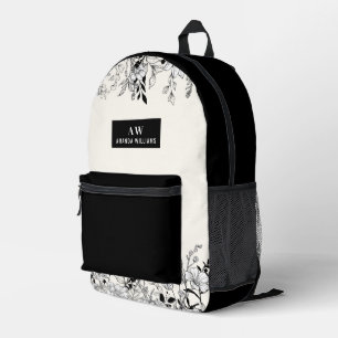 Sac À Dos Imprimé Monogramme et nom floral noir et blanc