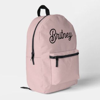 Sac À Dos Imprimé Monogramme et nom rose pâle moderne