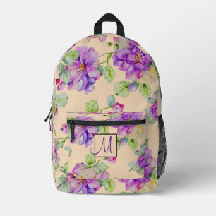Sac À Dos Imprimé Monogramme floral aquarelle rose violet élégant