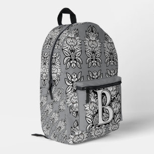 Sac À Dos Imprimé Monogramme floral "B" Fleurs de tatouage noir et b