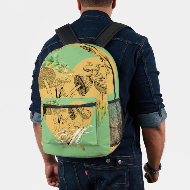 Sac À Dos Imprimé Monogramme floral de champignons et de grenouilles (Insitu (Modèle))