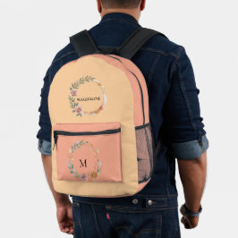 Sac À Dos Imprimé Monogramme floral personnalisé minimaliste