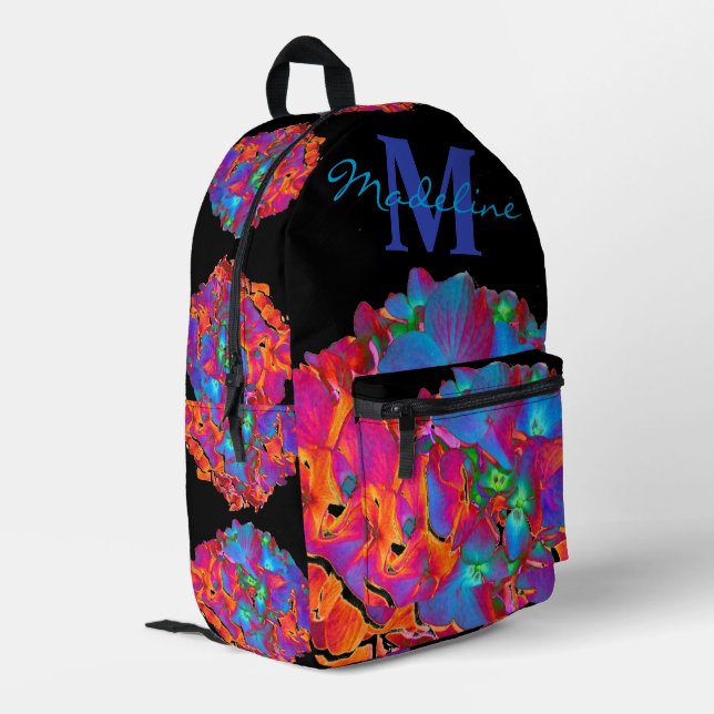 Sac À Dos Imprimé monogramme floral rose rouge bleu violet (Coin arrière gauche)