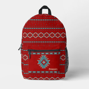 Sac À Dos Imprimé Monogramme géométrique rouge et turquoise du sud-o
