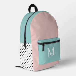 Sac À Dos Imprimé Monogramme Initial Fille Rose et Vert Menthe