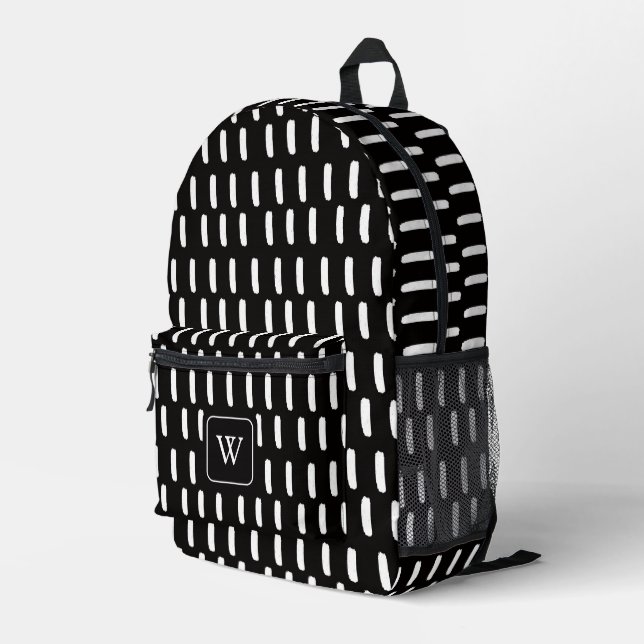 Sac À Dos Imprimé Monogramme Initial Minimal Noir Blanc Traits De Pi (Coin arrière droit)