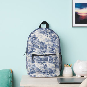 Sac À Dos Imprimé Monogramme Initiales Bleu Blanc Français Toile Mot