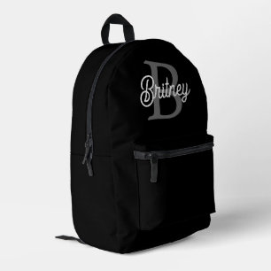 Sac À Dos Imprimé Monogramme moderne élégant Nom noir Gris noir Scri