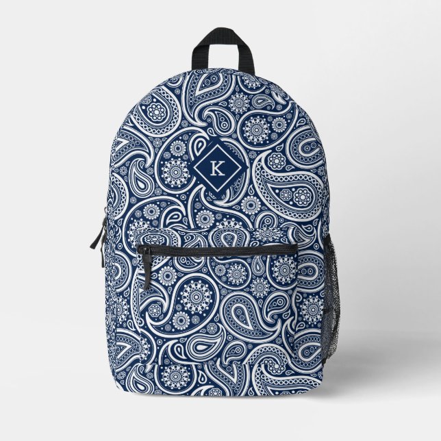 Sac À Dos Imprimé monogramme motif bleu marine et blanc (Recto)