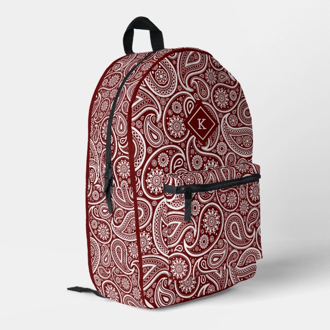 Sac À Dos Imprimé monogramme motif cachemire rouge foncé et blanc (Coin arrière gauche)