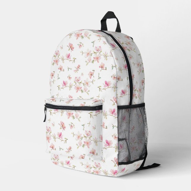 Sac À Dos Imprimé Monogramme | Motif d'aquarelle rose doux (Coin arrière droit)