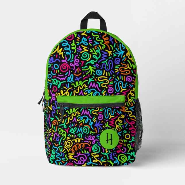 Sac À Dos Imprimé Monogramme Neon Green Squigg (Recto)