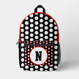 Sac À Dos Imprimé Monogramme noir rouge Pois blancs