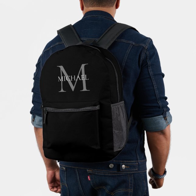 Sac À Dos Imprimé Monogramme personnalisé et nom noir (Insitu (Modèle))