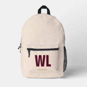 Sac À Dos Imprimé Monogramme personnalisé minimaliste rose bordeaux