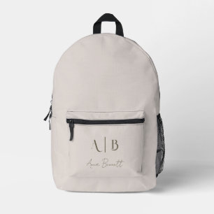 Sac À Dos Imprimé Monogramme personnalisé moderne Initiales Nom Beig