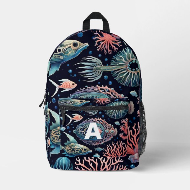 Sac À Dos Imprimé Monogramme personnalisé Ocean Life (Recto)