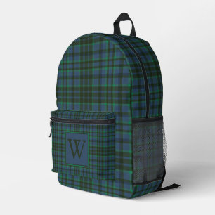 Sac À Dos Imprimé Monogramme préppy vert et bleu plaid