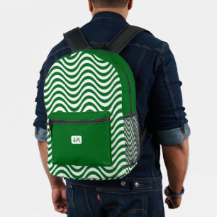 Sac À Dos Imprimé Monogramme vert et blanc Vagues rayures psychédéli