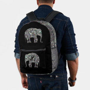 Sac À Dos Imprimé Mosaïque argentée étincelante Monogramme éléphant 