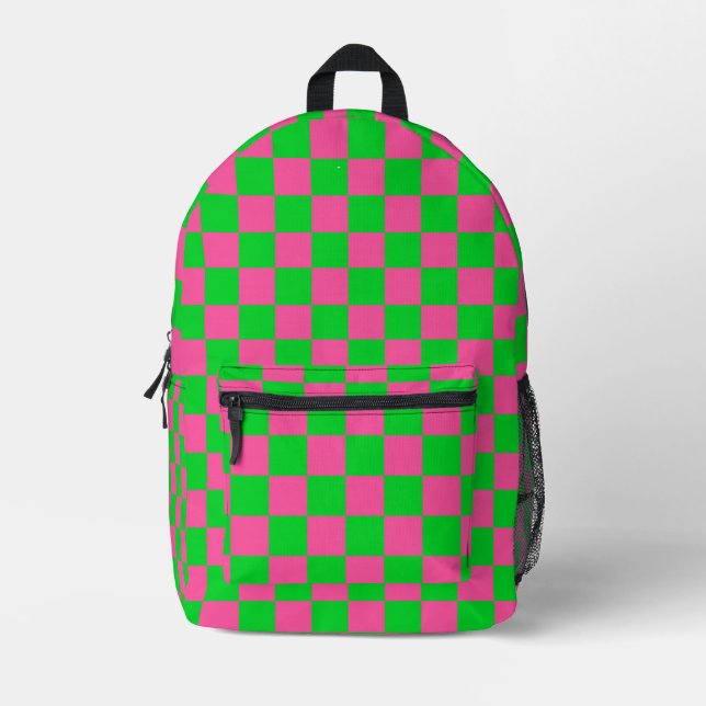 Sac À Dos Imprimé Motif À damiers chèque rose vert (Recto)