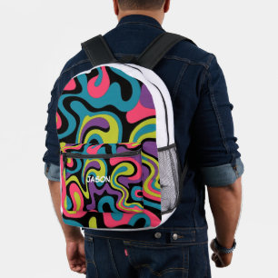 Sac À Dos Imprimé Motif Abstrait Néon Personnalisé — Design Rétro