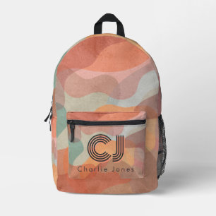 Sac À Dos Imprimé Motif Abstrait Rétro Ondulé Monogramme Personnalis
