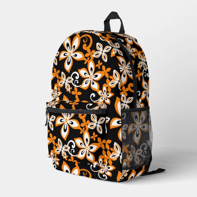 SAC À DOS IMPRIMÉ MOTIF ALOHA HAWAII EN NOIR/ORANGE (Coin arrière droit)