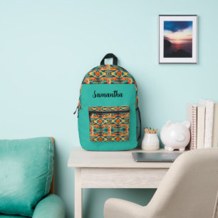 Sac À Dos Imprimé Motif amérindien aztèque sur turquoise