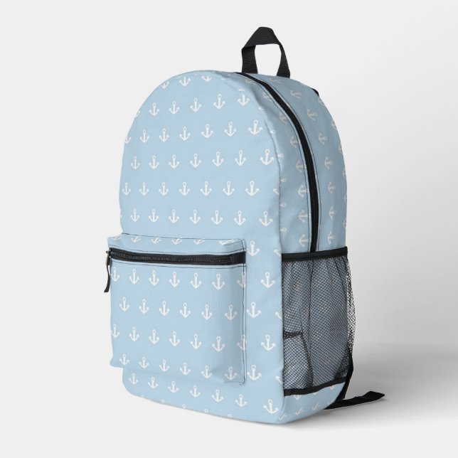 Sac À Dos Imprimé Motif avec ancrages blancs sur bleu (Coin arrière droit)