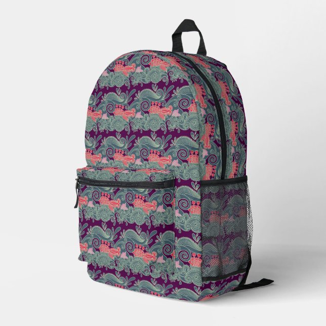 Sac À Dos Imprimé Motif Avec Poisson Et Vague Violette (Coin arrière droit)