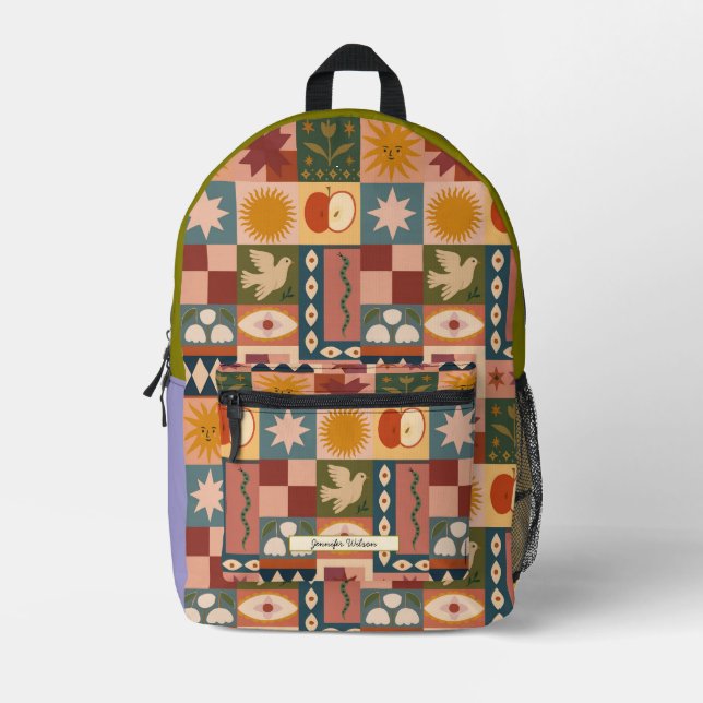 Sac À Dos Imprimé Motif Boho Sun & Moon (Recto)