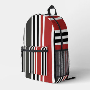 Sac À Dos Imprimé Motif de bandes verticales gris-noir rouge