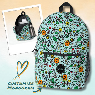 Sac À Dos Imprimé Motif de fleur à monogramme orangeSwirlBerry Turqu
