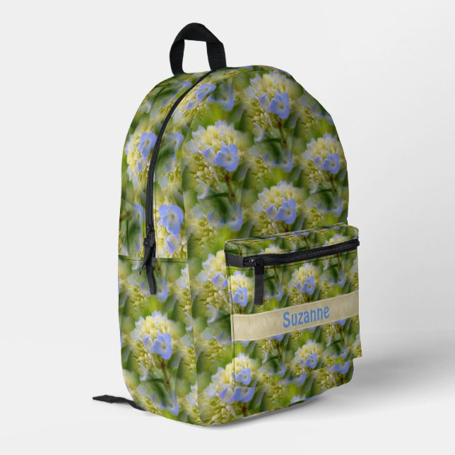 Sac À Dos Imprimé Motif de fleurs Blue Hydrangea Personnalisé (Coin arrière gauche)