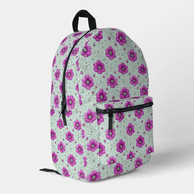 Sac À Dos Imprimé Motif de fleurs roses avec gouttelettes (Coin arrière gauche)