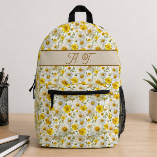 Sac À Dos Imprimé Motif de fleurs sauvages jaunes Monogramme Nom