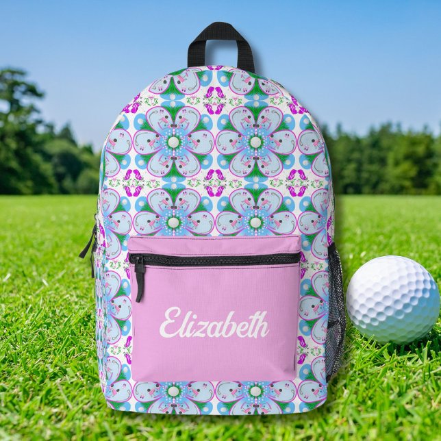 Sac À Dos Imprimé Motif de golf féminine florale rose personnalisée (Créateur téléchargé)