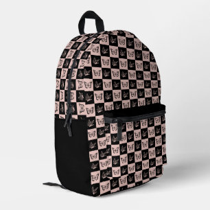 Sac À Dos Imprimé motif de papillon rose et noir À damiers