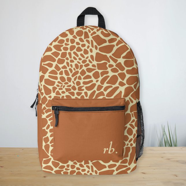 Sac À Dos Imprimé Motif de peau de girafe animal monogramme (Monogram Animal Giraffe Skin Pattern Printed Backpack)