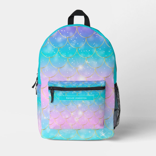 Sac À Dos Imprimé Motif de sirène, filles monogrammes personnalisées (Recto)