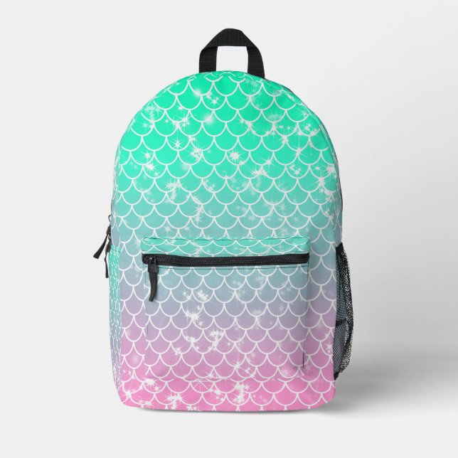 Sac À Dos Imprimé Motif de sirène rose et verte (Recto)