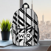 Motif de Skyline Abstrait Noir Blanc Monogramme