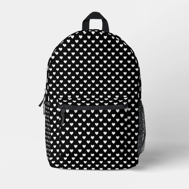 Sac À Dos Imprimé Motif des Coeurs Noir et Blanc (Recto)